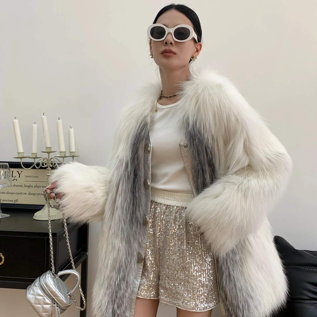 DiMo/帝末“薄雾清晨“  新款进口中长款大理石狐狸毛时尚外套