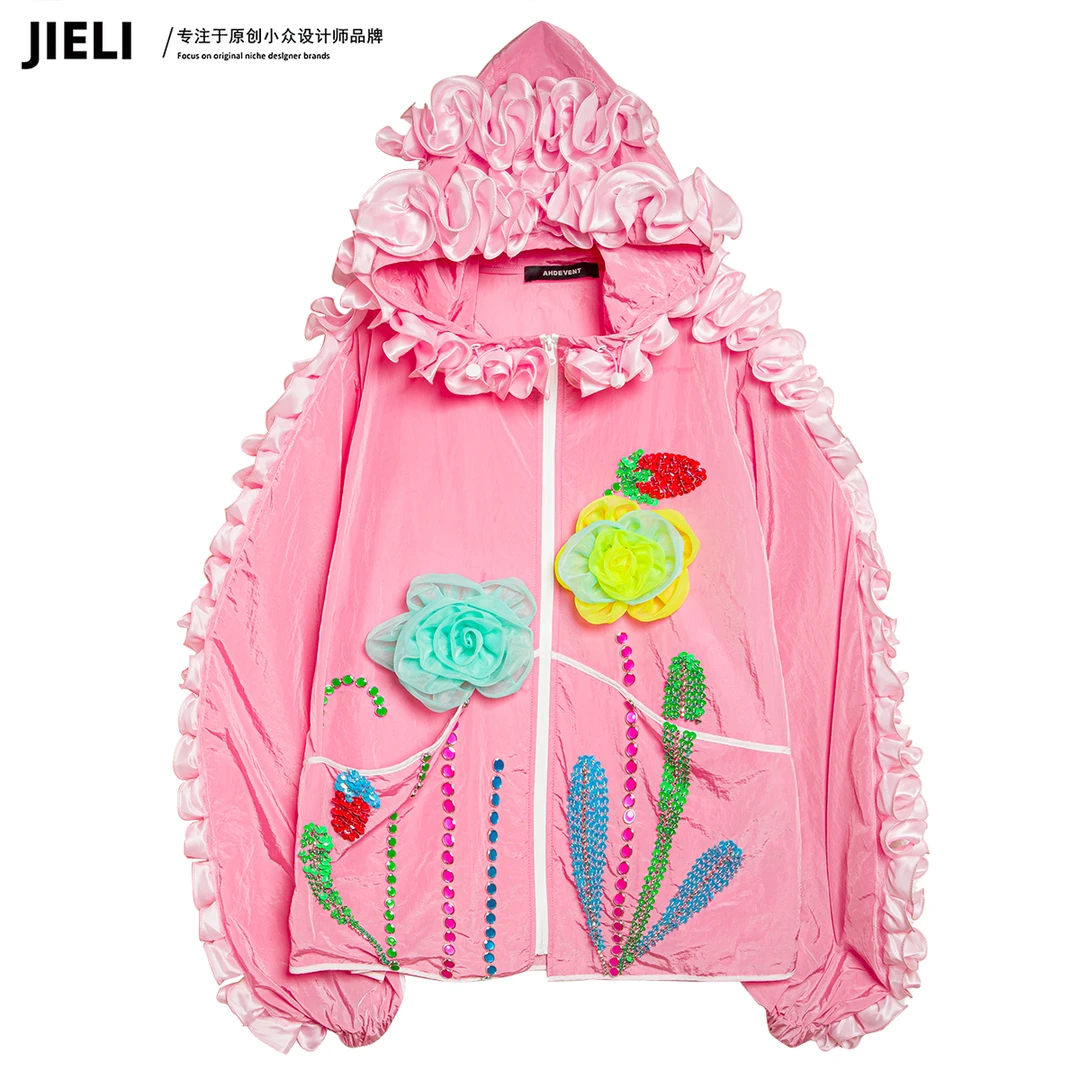 JIE LI/街力设计师高级感卫衣重工立体钉珠防晒衣女T5535