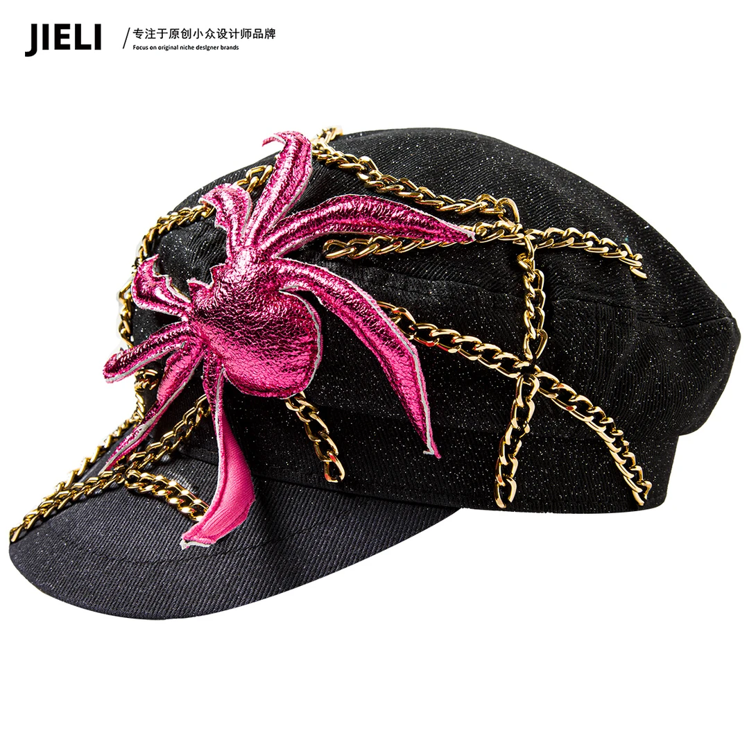 JIE LI/街力设计师高级感遮阳帽时尚手工钉珠蜘蛛帽子女T6227