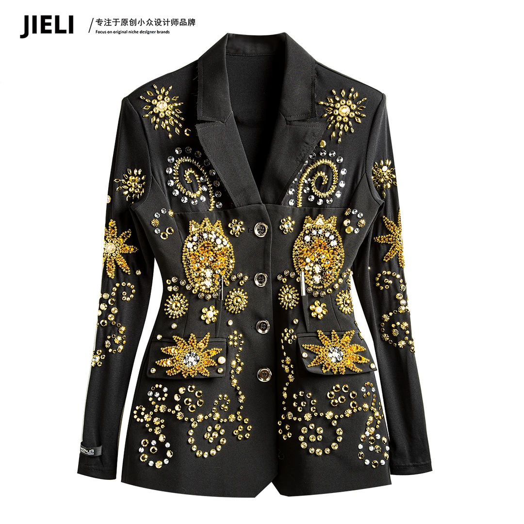JIE LI/街力原创小众设计师定制款拼接黑色西装外套女A6593
