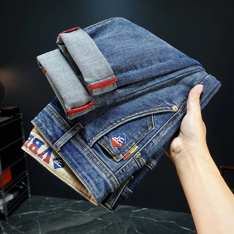 欧版大牛男款牛仔裤刺绣百搭休闲长裤修身弹力直筒男士牛仔长裤子