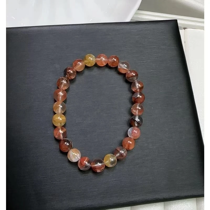 7mm+牛血红彩胶花手串（多样性发一）   天然杂裂矿点，完美主义慎