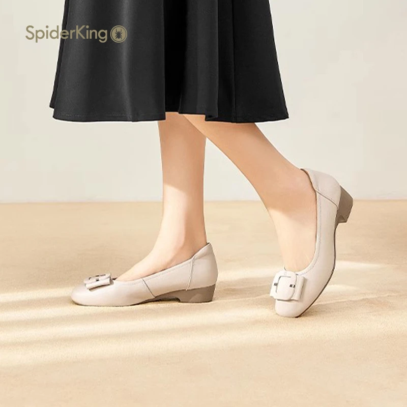 蜘蛛王官方旗舰店2023秋冬新款时尚百搭单鞋女浅口低跟通勤皮鞋女