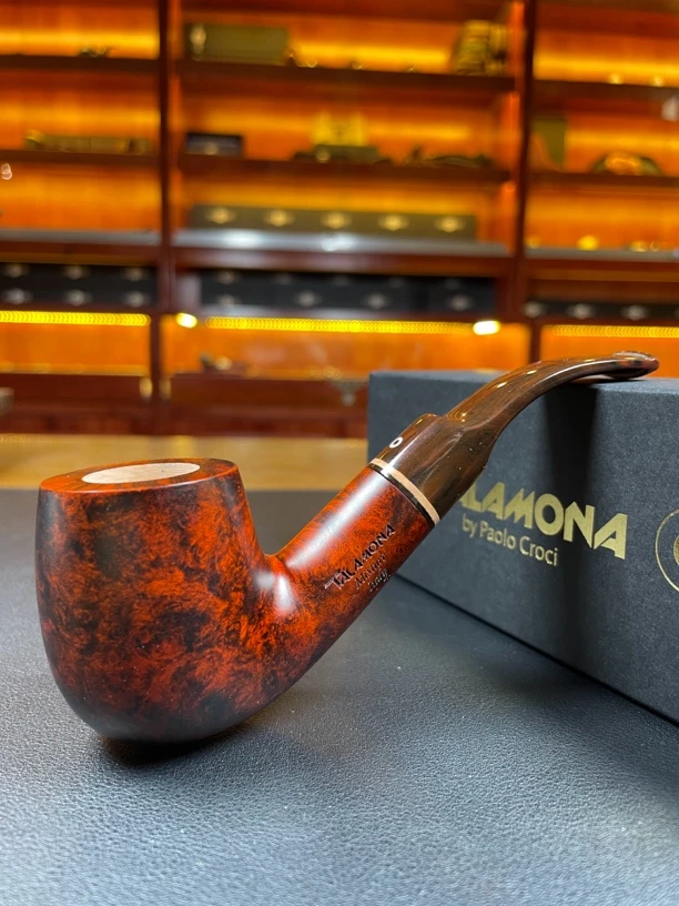 意大利塔拉莫纳黑橘骑士972石楠木手工烟斗（内径21 斗深41.5）