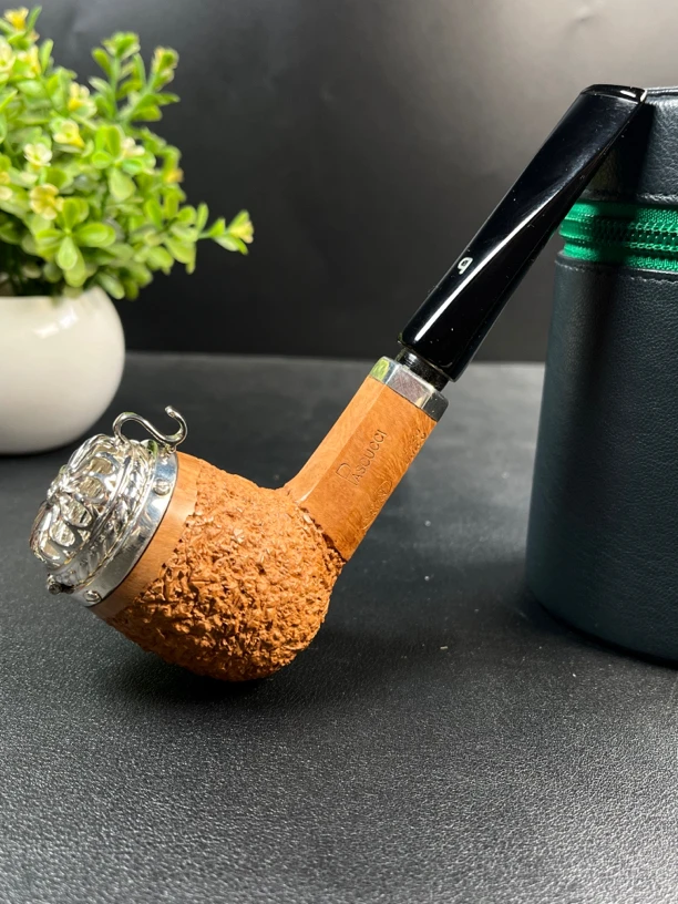 意大利帕斯库奇高端原木色银盖手工石楠木烟具（内径20斗深41.5）