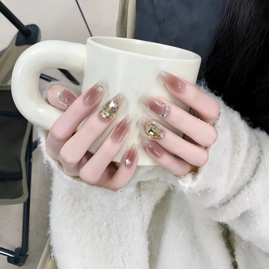 【奢香】纯手工美甲暖色腮红搭配大钻钻又显白可拆卸穿戴甲