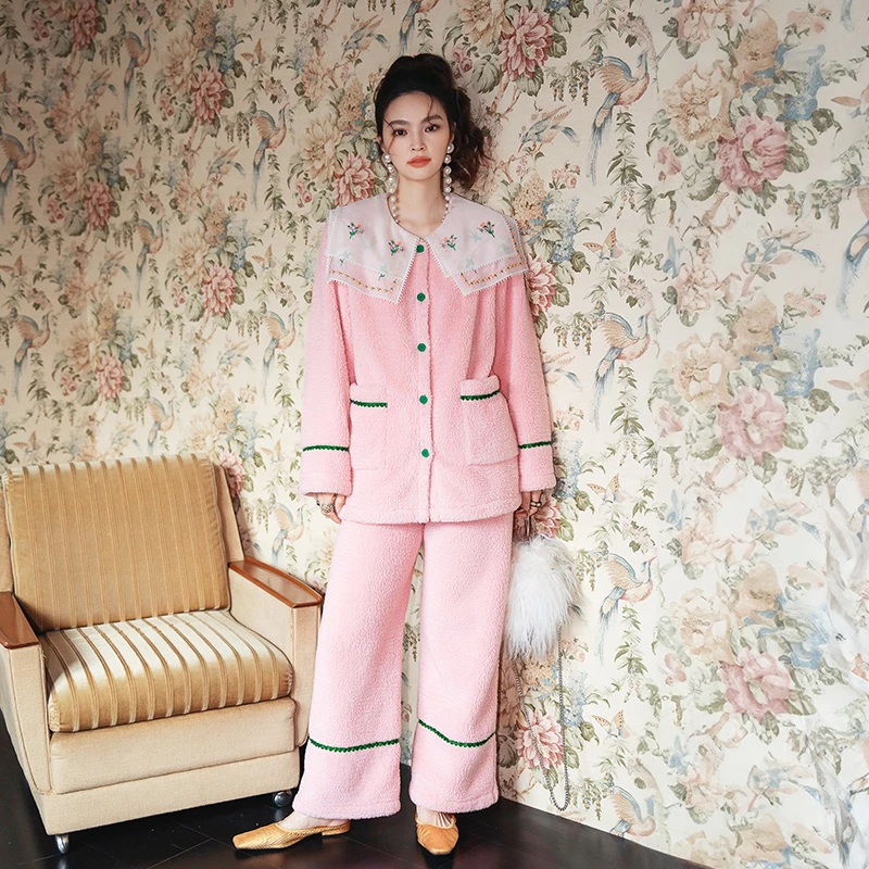 AUDREYWANG睡衣套装元气少女翻领设计师女装可外穿家居服9243