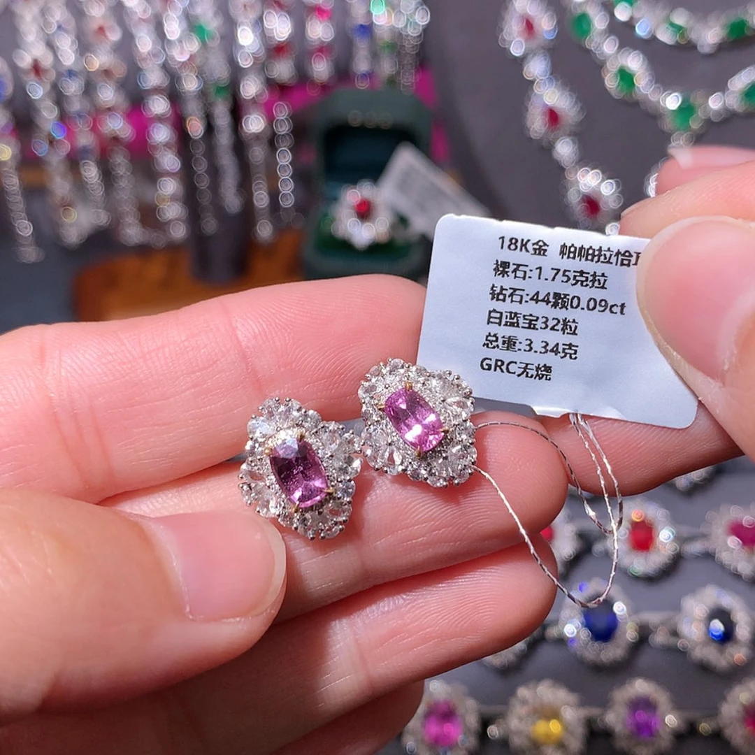 【闪购商品】彩色蓝宝石耳钉18K金镶嵌