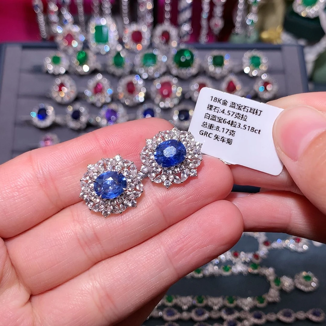 【闪购商品】蓝宝石耳钉18K金镶嵌