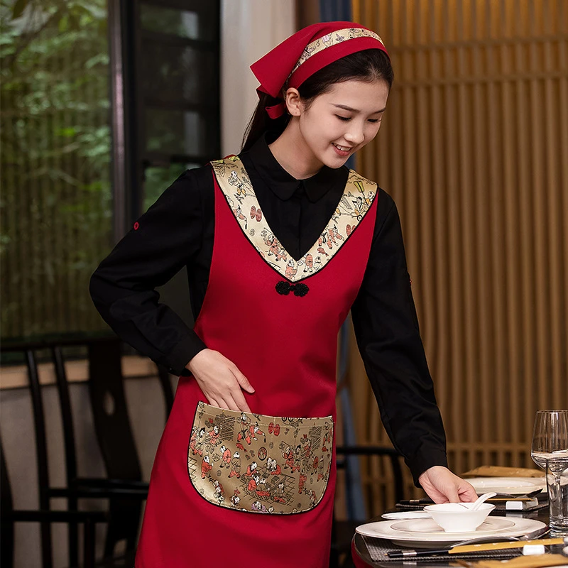 （工厂店）复古中式围裙火锅店厨房农家乐酒店服务员工作服可印字