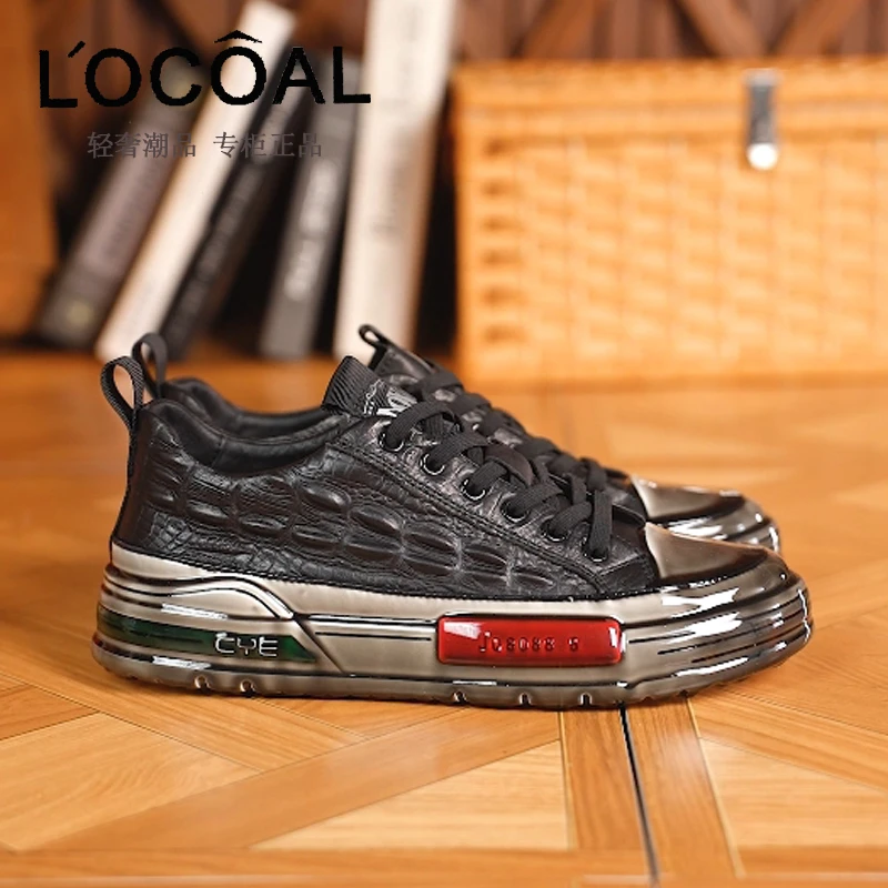 私人定制时尚意式潮鞋鳄鱼纹平底板鞋男士休闲鞋休闲休闲男皮鞋