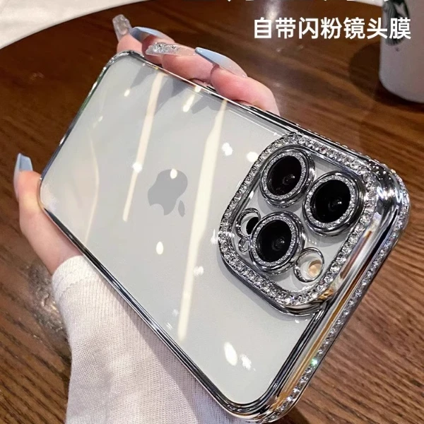 奢华水钻边框苹果15promax手机壳iPhone14透明13全包12网红保护壳