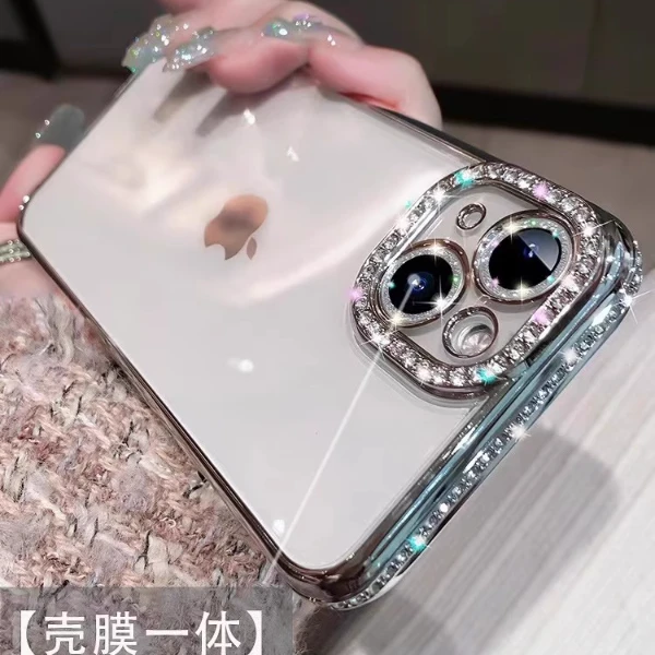 高级时尚苹果15promax闪钻边手机壳iPhone14透明13全包12pm保护壳