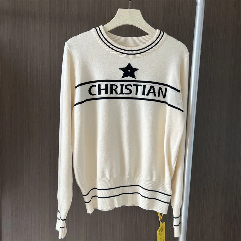 春秋新款欧洲站时尚休闲百搭五角星长袖针织衫女毛衣套头圆领上衣