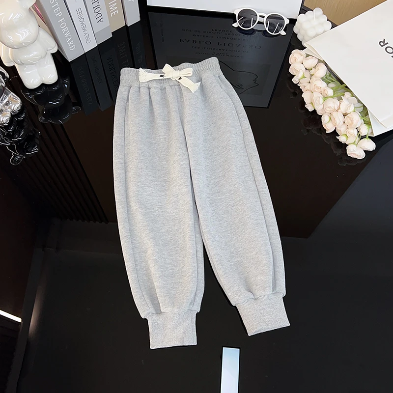 米卡家女童2024秋冬新款加绒宽松束脚休闲长裤