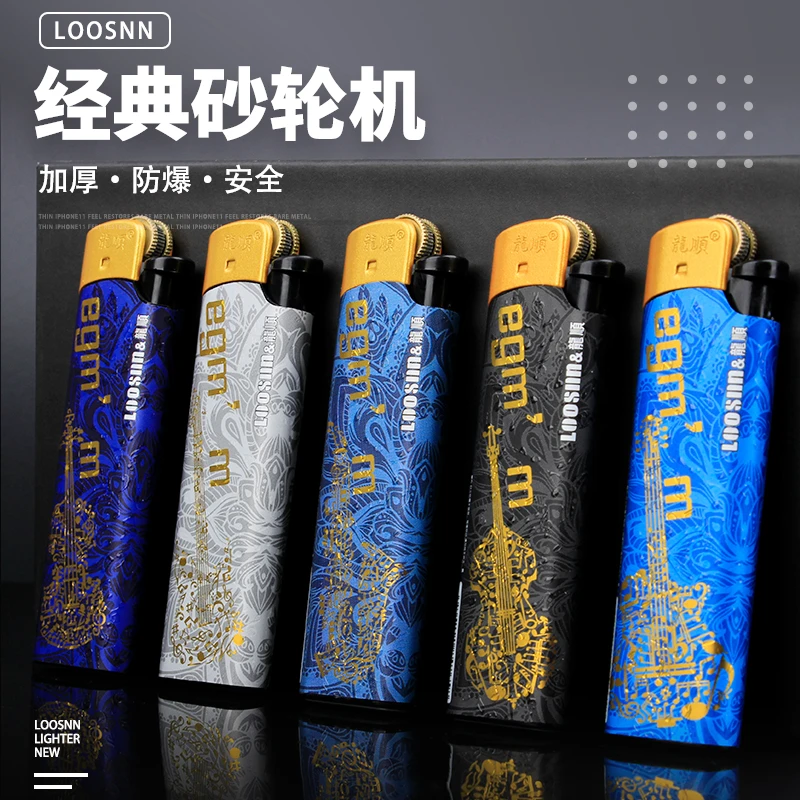 龙顺2023新款一次性打火机经典滑轮火机金色音乐包纸超薄防爆火机