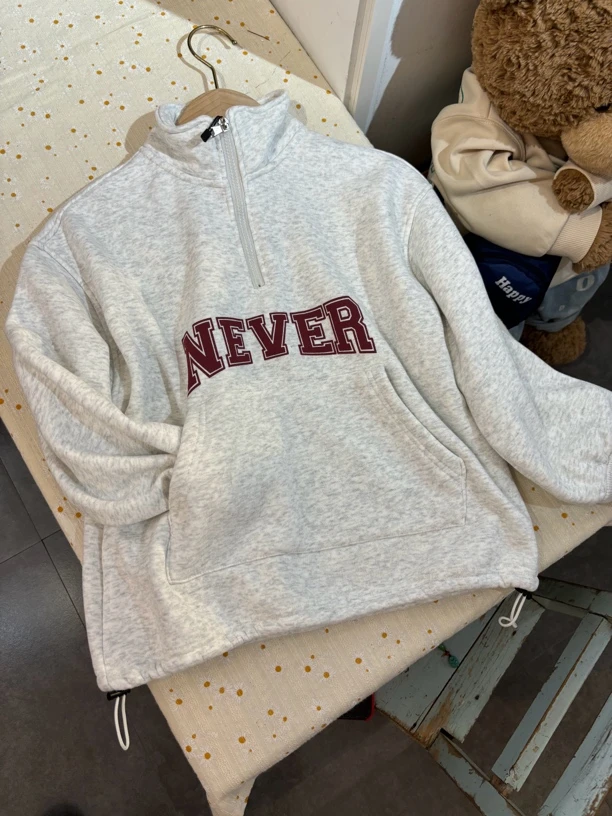 加绒卫衣下摆可收口半拉链130-170