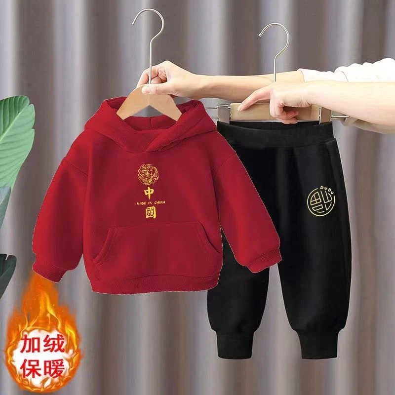 巴拉童冬季加绒套装2023新款女童冬季加绒卫衣中小童洋气两件装潮