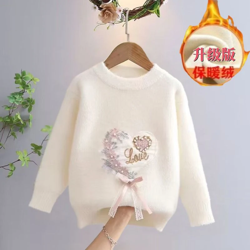 女童毛衣加厚水貂绒套头2023新款洋气针织衫不起球儿童水貂绒毛衫