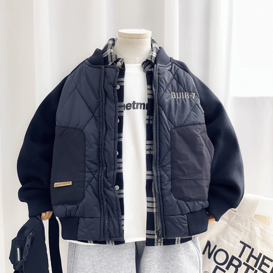巴拉秋冬新款棉衣加厚保暖棉服中小童韩版洋气夹棉保暖拼接外套潮