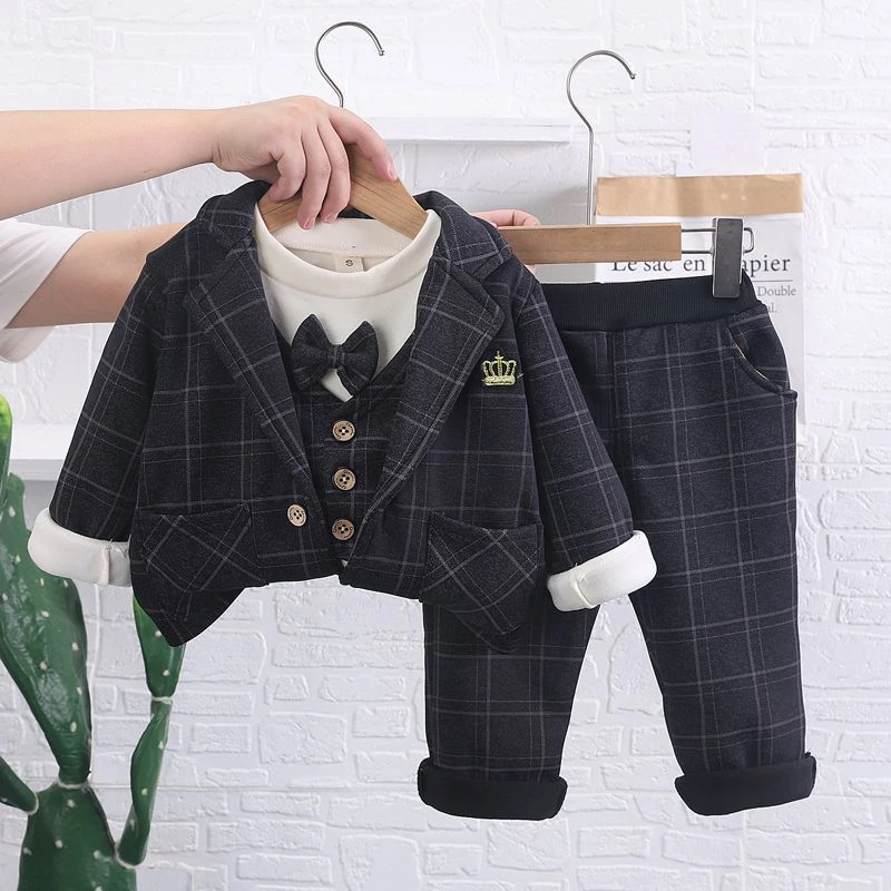 男童西装套装宝宝加绒加厚衣服三件套秋冬款韩版礼服1-2-3-4岁潮a