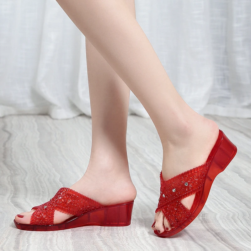 居家用室内水晶鱼嘴拖鞋浴室洗澡防滑防臭沙滩凉拖鞋女熟胶夏透气