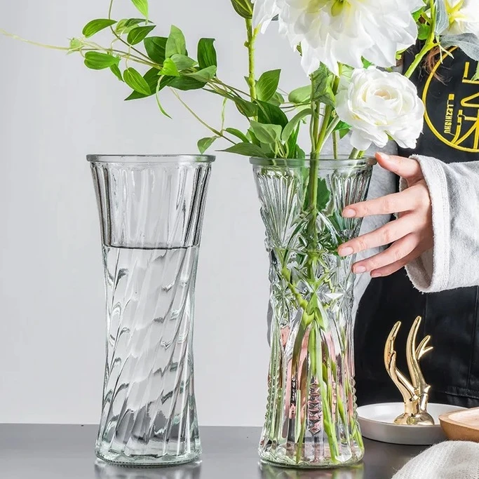 【蓝蒂】养竹子花瓶玻璃透明富贵竹竹银柳大号40cm高碎冰简约