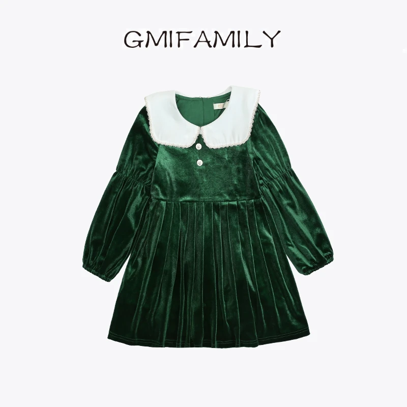 女童秋冬公主裙中大童小女孩时髦洋气裙子2025新款绿色丝绒连衣裙