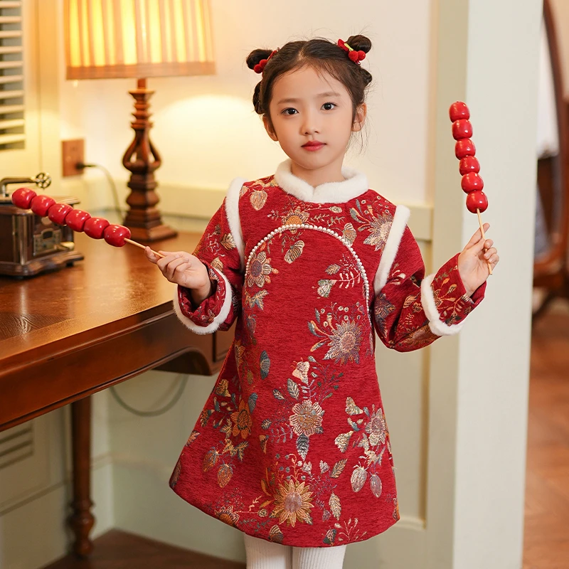 汉服女童唐装拜年服儿童过年冬装旗袍秋冬季新年衣服国风裙子新款