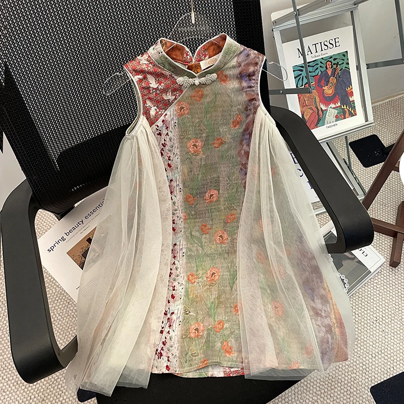 清仓553232女童裙子2025夏新款新中式复古洋气网纱旗袍裙