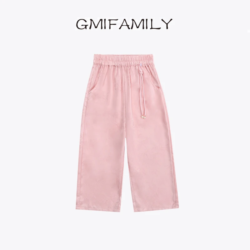 51367女童夏装2025新款粉色阔腿裤长裤童裤子薄款白色儿童防蚊裤