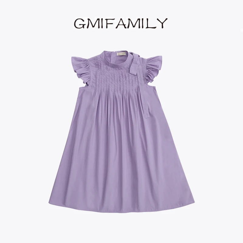 清仓80076女童夏季连衣裙儿童公主裙新款高级设计感紫色压褶裙子