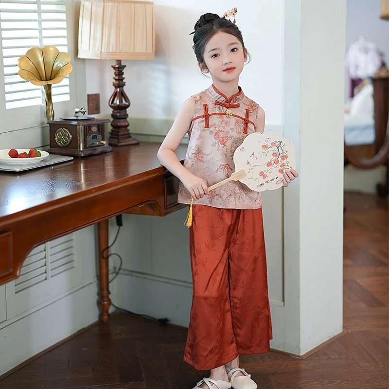 53564女童新中式套装2025夏季新款儿童时尚国风两件套复古衣服