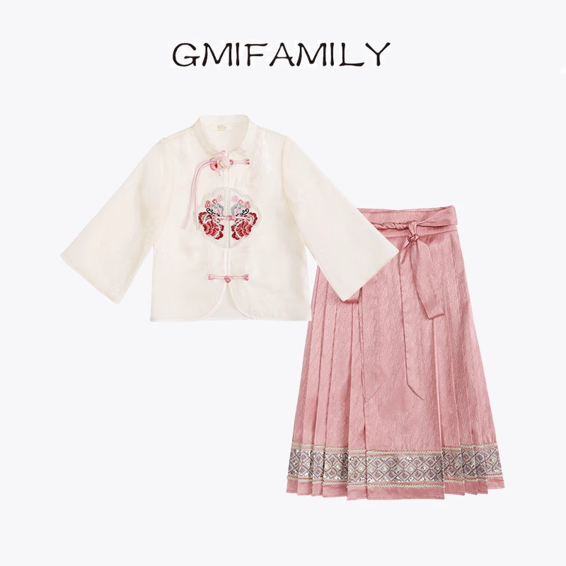 80034吉米家族【云杉】女童新中式国风绣花套装马面裙2024春季新款