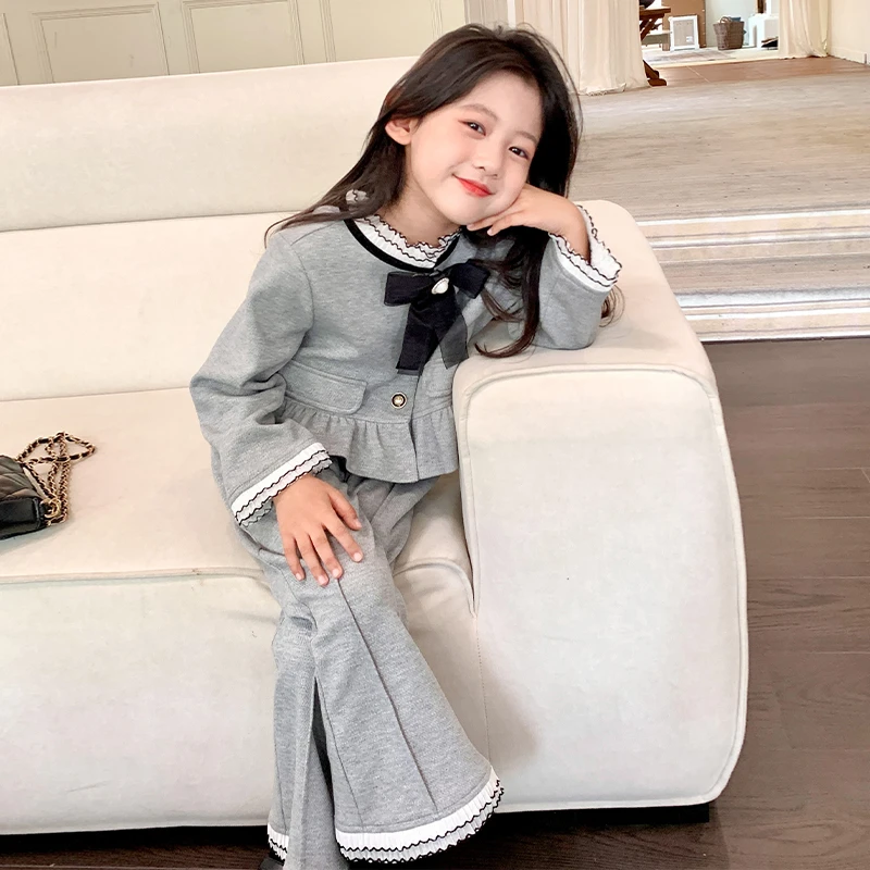53001【掌上明珠】洋气时髦童装女2025秋季新款女童长袖两件套裤