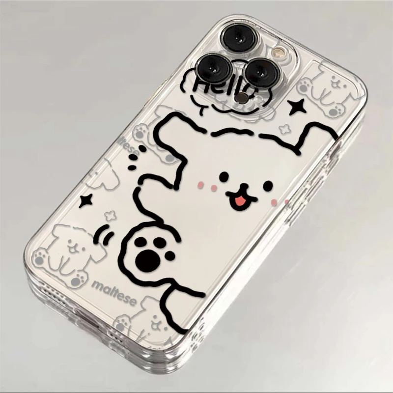 壳匠线条小狗苹果15promax手机壳iPhone14透明13全包12简约11软壳
