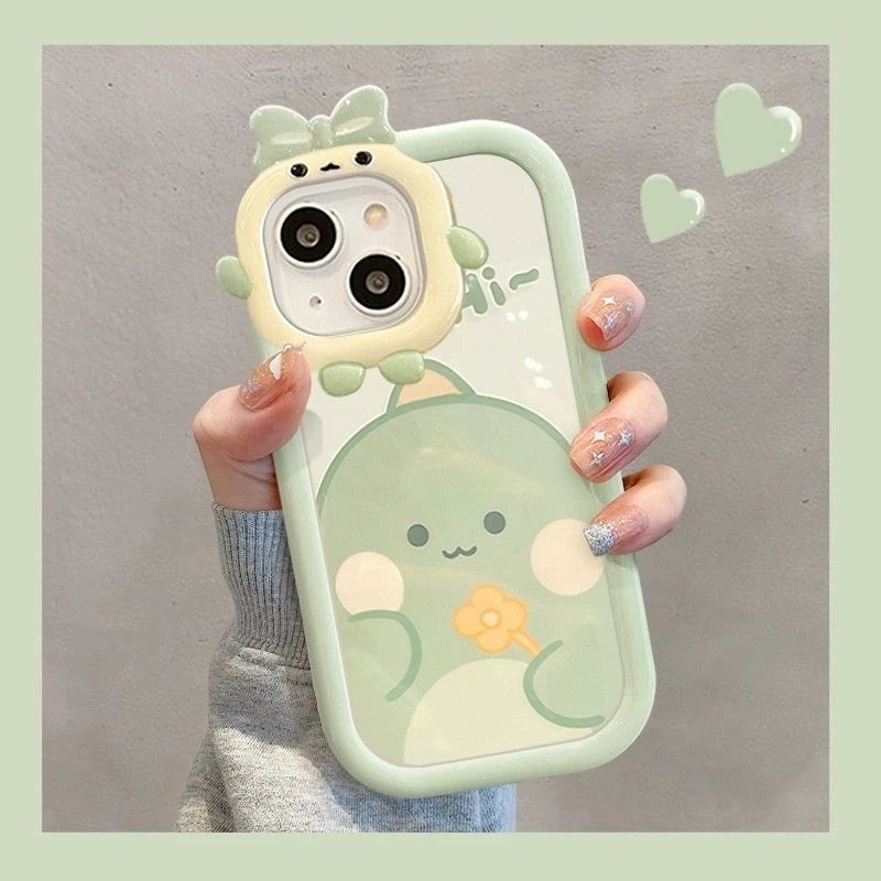 绿色黄花小怪兽适用苹果15iPhone14/13手机壳卡通12简约可爱X创意