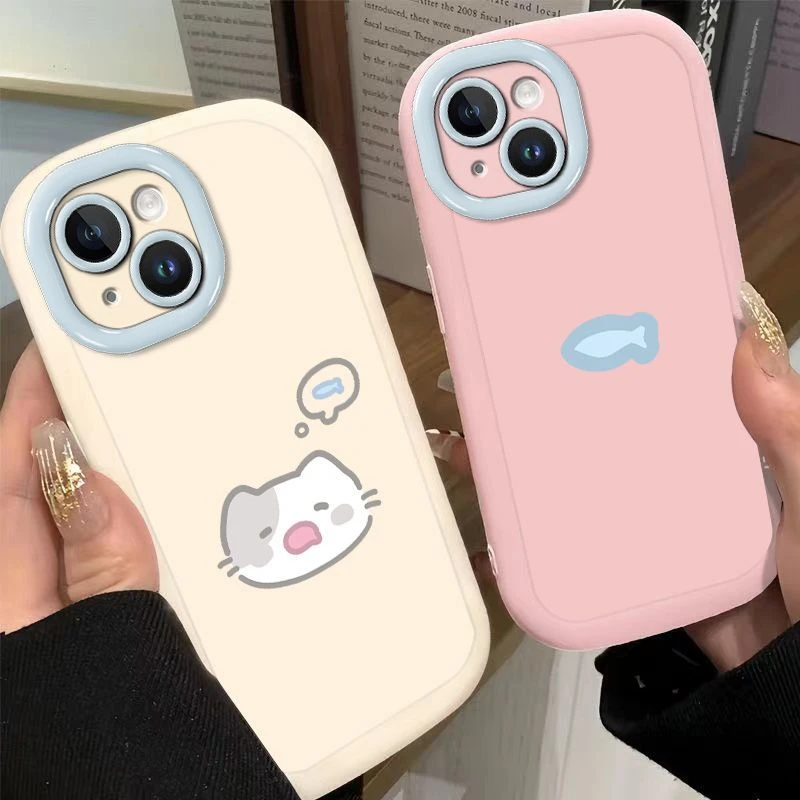 偷吃鱼仔小猫适用苹果15手机壳iPhone14promax泡芙壳13防摔12可爱
