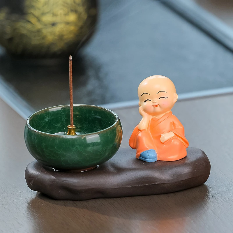 陶瓷工艺品家居办公桌茶桌摆件禅意香炉网红四不和尚客厅桌面装饰