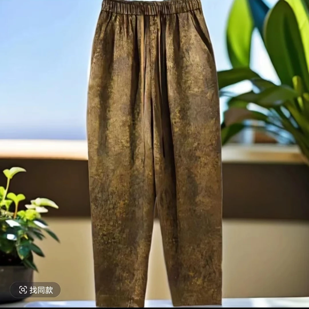 中国风复古高腰直筒裤秋季显瘦百搭修身休闲宽松女印花1026