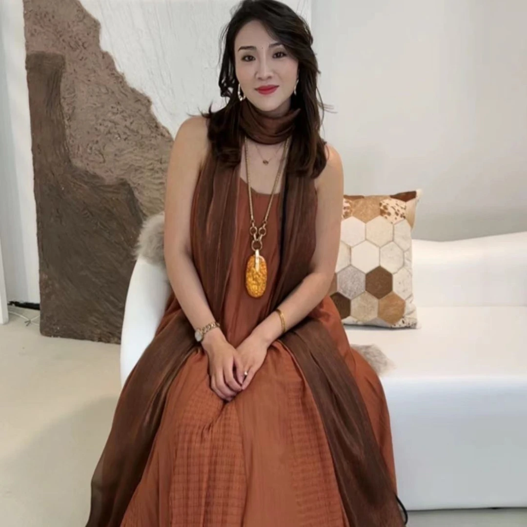 艾翕甄选【雪兰来信】女装宽松连衣裙拼接气质显瘦吊带裙RFY23024-1