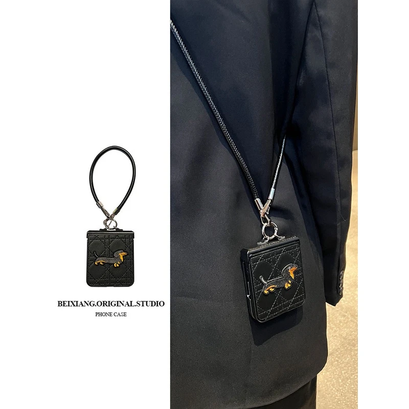 菱格纹腊肠狗适用华为pocket2手机壳zflip6宝盒mixflip新款折叠屏