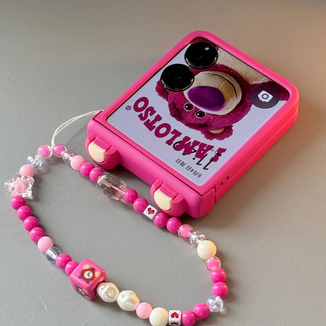 小米mixflip玫红色铰链全包草莓熊手机壳链条折叠屏保护壳