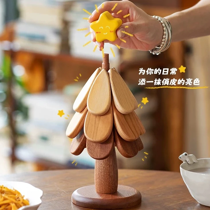 圣诞树隔热垫餐桌摆件创意家用平安果星星防烫耐高温折叠锅垫杯垫