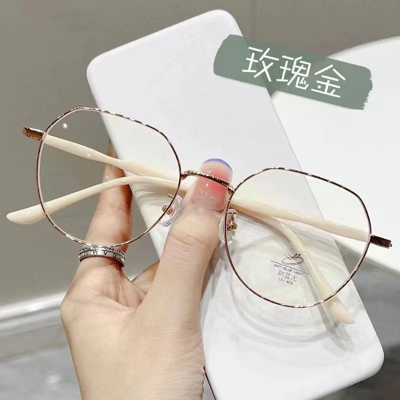 无度数圆框镜素颜眼镜金丝方圆脸眼镜框气质玫瑰金蓝光韩版配镜