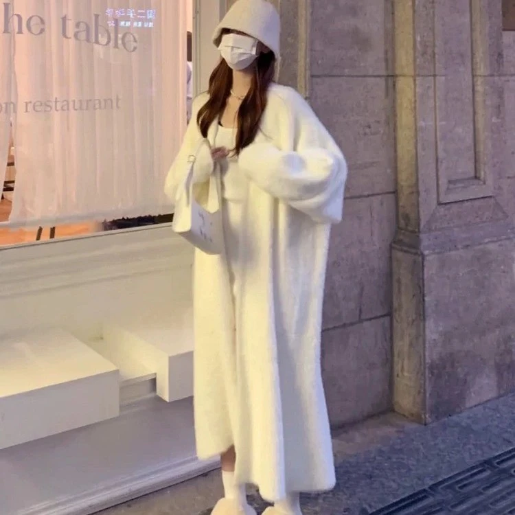 2025秋冬新款韩版慵懒风长款针织衫开衫毛衣外套女装大衣