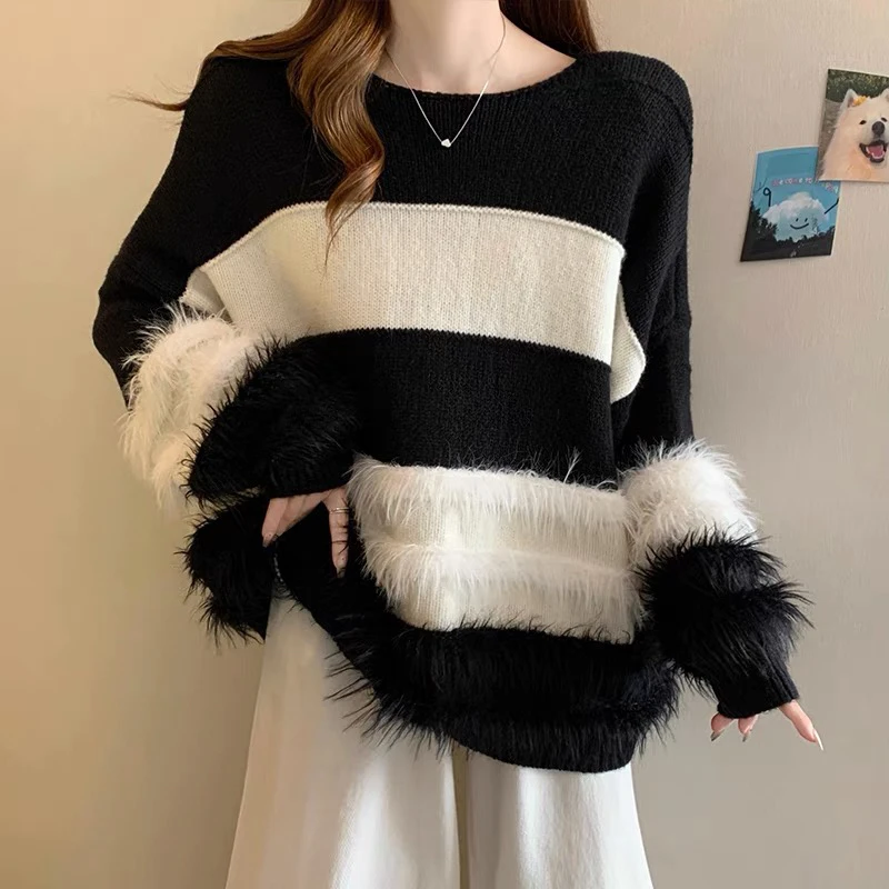 （按照编码下单）061-070秋冬新款长毛针织毛衣外套女装上衣