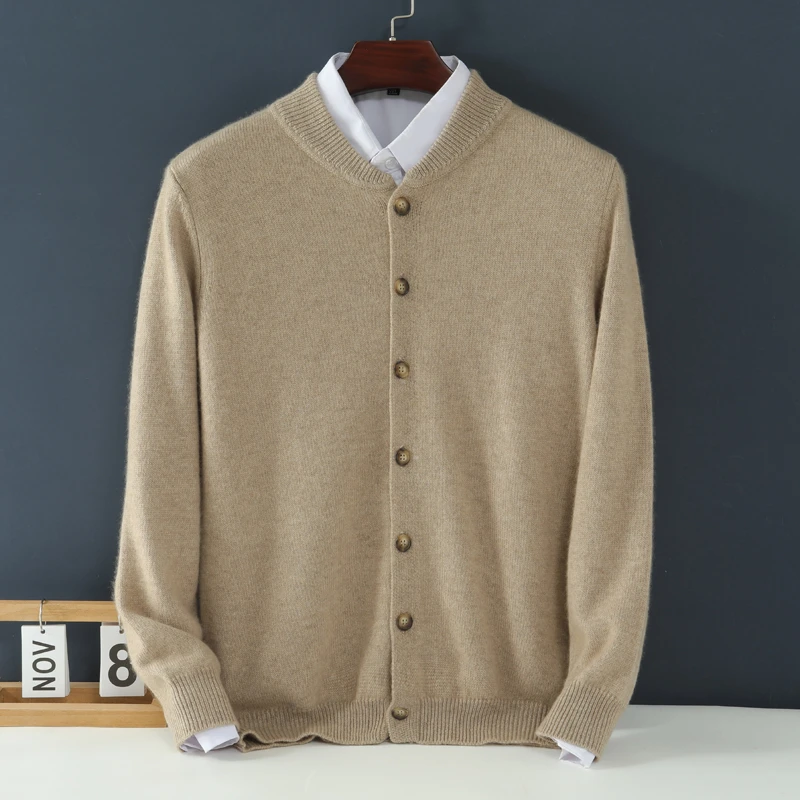 2023秋冬男式新款纯羊绒开衫棒球领针织外套