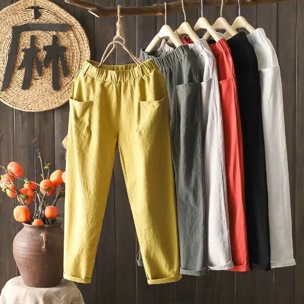 【粉丝福利】棉麻九分裤春夏季薄款新款显瘦高腰直筒裤哈伦裤