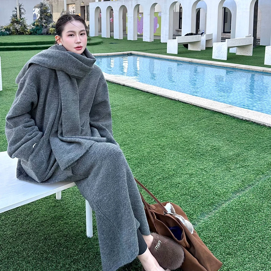 针织毛衣上衣半身裙围巾三件套气质套装T59